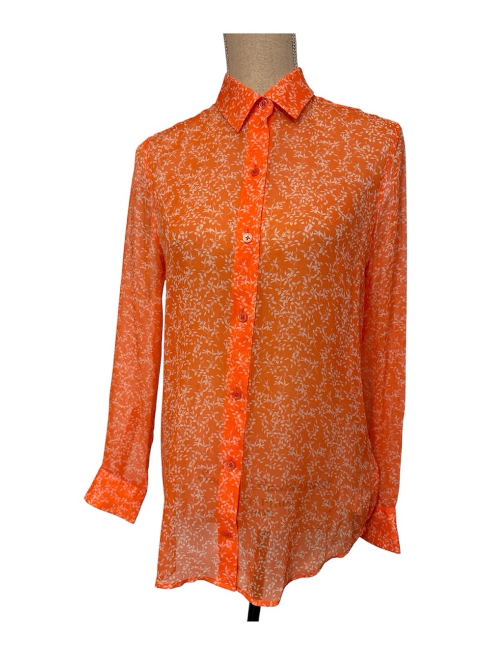 EQUIPMENT TOP BUTTON DOWN BLOUSE ORANGE WHITE FLORAL LONG SLEEVE SILK SIZE S
